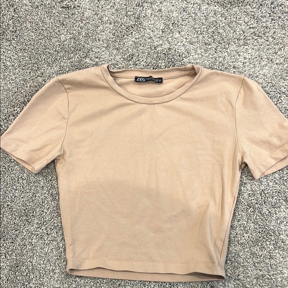 Zara Tan Crop Fitted T-Shirt